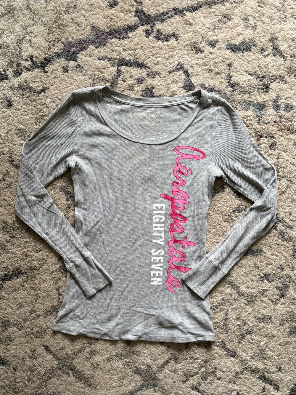 Vintage Aeropostale Waffleknit Grey Long Sleeve - Picture 2 of 6